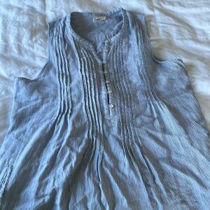Faherty Isha Linen Dress Blue Stripe Size Large